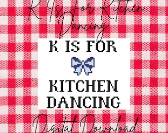 K Is For Kitchen Dancing Needlepoint Pattern | Digital Needlepoint Chart |  Food Needlepoint | Cross Stitch Download | Cheeky Phrase Stitch