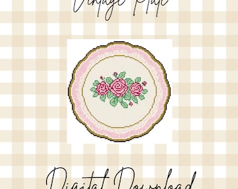 Traditional Antique Plate Needlepoint Chart | Grandmillennial Cottagecore China Plate | Digital Needlepoint & Cross Stitch Pattern