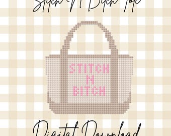 Tote Bag Needlepoint Chart | WIP Bag Charm | Preppy Needlepoint Digital Pattern | Mini Tote Needlepoint Design | Cross Stitch Digital Chart
