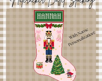 Custom Nutcracker Ballet Christmas Stocking Needlepoint Digital Stitch Chart | Cross Stitch Pattern | Custom Holiday Heirloom | Little Girl