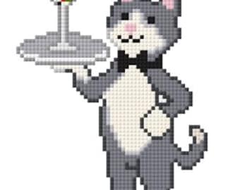 Funny Butler Cat Needlepoint Pattern | Cat Serving Martini | Cross Stitch & Needlepoint Digital Download