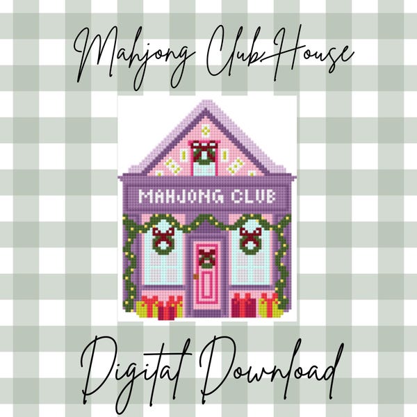 Christmas Mahjong Club Needlepoint Pattern | Holiday Mahjong Tiles Village Design | Digital Cross Stitch Chart