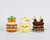 CROCHET PATTERNS - Carrot Cake and Lemon Meringue Cake and Chocolate Reindeer Cake - Amigurumi food pattern toy food pretend play Christmas