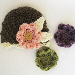 CROCHET PATTERN Interchangeable Beanie & Flowers 5 sizes included newborn Baby girl hat crochet flowers infant girl hat flower hat image 2