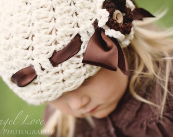 Hat Crochet PATTERN - Cluster Stitch Hat - 5 sizes included, PDF instant download winter hat girl beanie toddler crochet flower