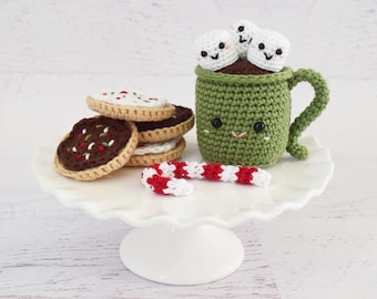 PDF PATTERN - Christmas Hot Cocoa - Crochet Amigurumi food crochet mug hot chocolate marshmallows softie food Toy christmas cookies
