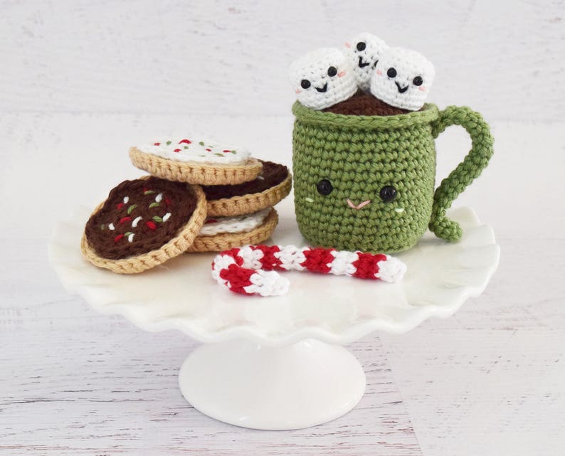 PDF PATTERN Christmas Hot Cocoa Crochet Amigurumi food crochet mug hot chocolate marshmallows softie food Toy christmas cookies image 1