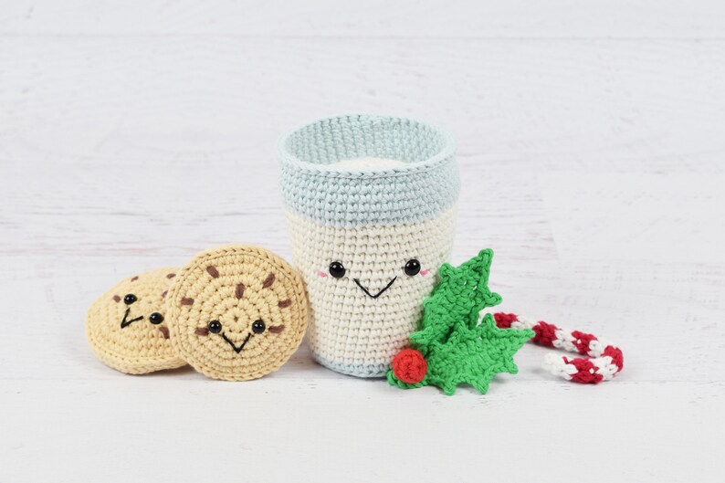 PDF PATTERN Santa's Milk and Cookies Crochet pattern Amigurumi Kawaii food Christmas cookies 画像 4
