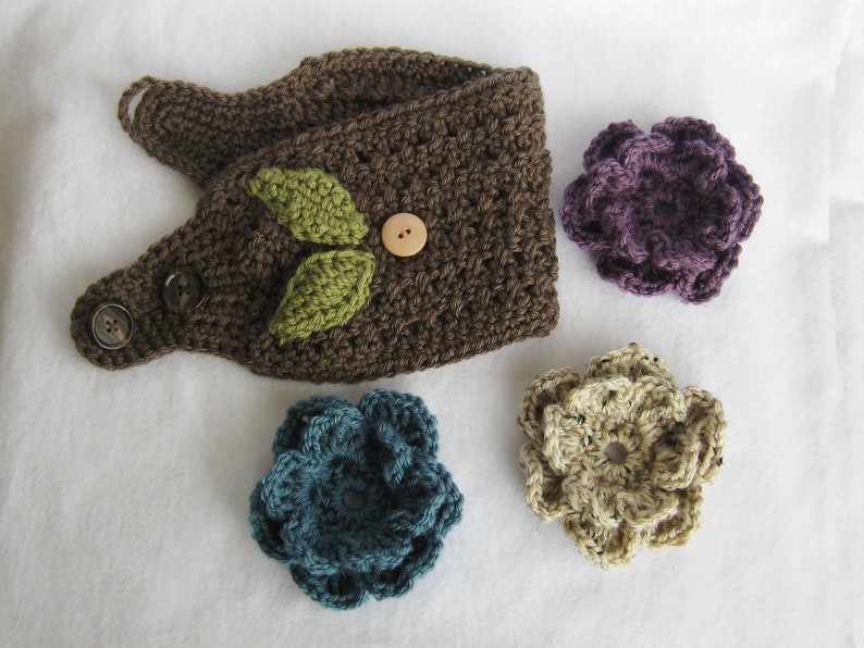 Crochet Ear Warmer PATTERN Ear Warmer with Interchangeable Flowers headband pattern crochet flower winter PDF instant download image 4