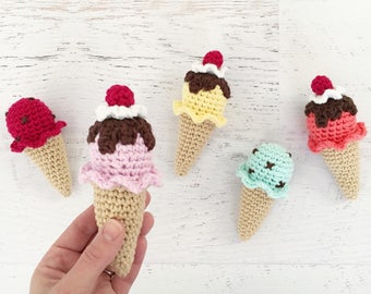 WZÓR NA SZYDEŁKO Amigurumi - Lody w rożkach - PDF, jedzenie do zabawy, jedzenie na szydełku, jedzenie amigurumi, zabawka letnia, zabawka dla dzieci, słodycze na szydełku, zabawka