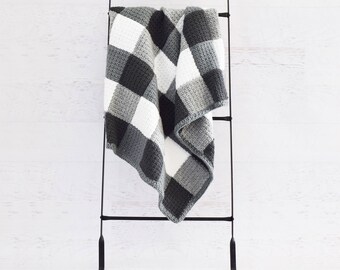 CROCHET PATTERN - Farmhouse Gingham Blanket - PDF crochet pattern, Beginner Level with instructions to make it larger or smaller