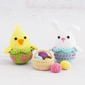 CROCHET PATTERNS - Easter Egg Bunny and Chick - amigurumi Easter eggs, Crochet Bunny, Crochet Chick, Easter pattern, Easter bunny egg basket