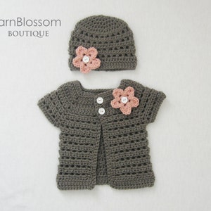CROCHET PATTERN Mini Miss Cardigan & Beanie baby sweater baby girl hat preemie newborn crochet tutorial PDF download image 2