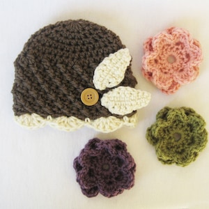 CROCHET PATTERN Interchangeable Beanie & Flowers 5 sizes included newborn Baby girl hat crochet flowers infant girl hat flower hat image 1