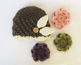 Flower Beanie Crochet Pattern - Interchangeable Hat with Kawaii Flowers (PDF)