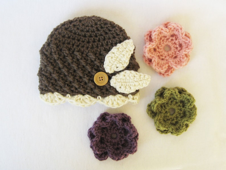 CROCHET PATTERN Interchangeable Beanie & Flowers 5 sizes included newborn Baby girl hat crochet flowers infant girl hat flower hat image 1