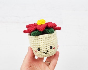 CROCHET PATTERN - Potted Poinsettia kawaii Christmas pattern