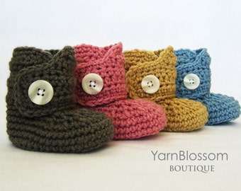 CROCHET PATTERN - Baby Button Boots - crochet booties baby shoes crochet pattern digital file instant download