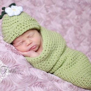 Baby CROCHET PATTERN - Sweet Pea Beanie & Cocoon - baby sleep sack baby hat crochet beanie newborn photo prop PDF pattern instant download image 1