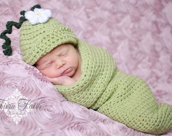 Baby CROCHET PATTERN - Sweet Pea Beanie & Cocoon - baby sleep sack baby hat crochet beanie newborn photo prop PDF pattern instant download