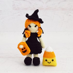 CROCHET PATTERN Candy the Halloween Witch amigurumi crochet doll softie handmade pdf pattern candy corn halloween toy trick-or-treating image 1
