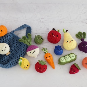 CROCHET PATTERN Farmer's Market amigurumi toy crochet food play food crochet vegetables fruit market bag kids PDF digital pattern image 3