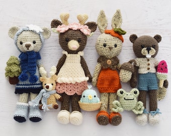 CROCHET PATTERNS - Four Seasons Dolls - Bunny, Bear, Deer, Beaver, stuffed toy, amigurumi,stuffed toy animal, woodland, crochet patterns