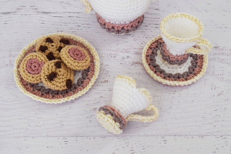 Amigurumi Crochet PATTERN Mrs. Potts Tea and Cookies tea set pretend play crochet food toy cookies amigurumi tea pot PDF pattern image 3