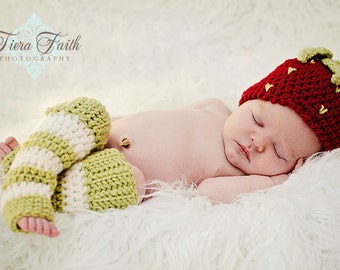 CROCHET PATTERN - Strawberry Shortcake Beanie & Leg Warmers - (4 sizes included) PDF baby girl photo prop photography prop outfit