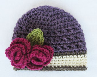 PDF CROCHET PATTERN - Briar Rose Beanie - crochet hat, baby girl hat, crochet tutorial, toddler hat, hat with flower