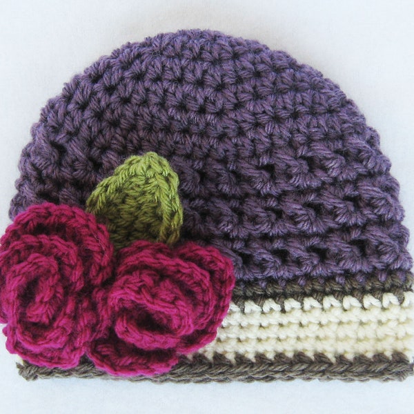 PDF CROCHET PATTERN - Briar Rose Beanie - chapeau au crochet, chapeau de bébé fille, tutoriel au crochet, chapeau pour tout-petit, chapeau avec fleur