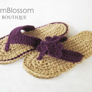 CROCHET PATTERN Indoor / Outdoor Violet Flip Flops (4 women&#39;s sizes) PDF Instant Download flip flops for women house slippers summer sandals