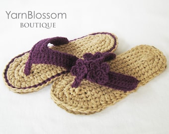 CROCHET PATTERN Indoor / Outdoor Violet Flip Flops (4 women's sizes) PDF Instant Download flip flops for women house slippers summer sandals