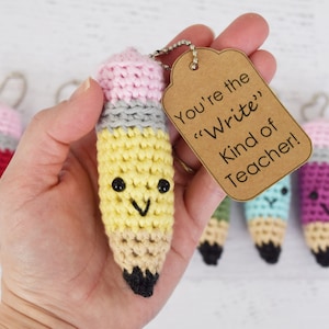 Amigurumi CROCHET PATTERN - Pencil Keychains - teacher appreciation gift, printable gift tag