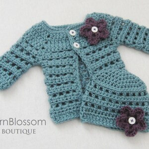 CROCHET PATTERN Mini Miss Cardigan & Beanie baby sweater baby girl hat preemie newborn crochet tutorial PDF download image 5