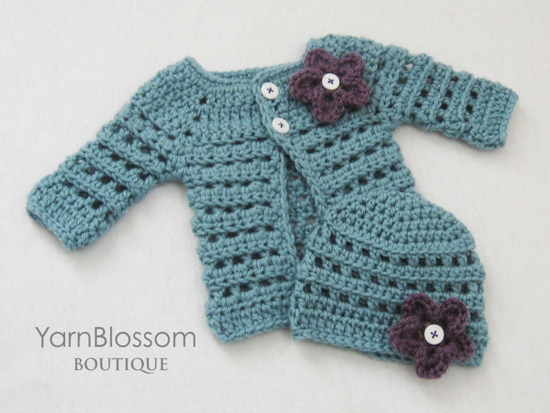 CROCHET PATTERN Mini Miss Cardigan & Beanie baby sweater baby girl hat preemie newborn crochet tutorial PDF download image 5