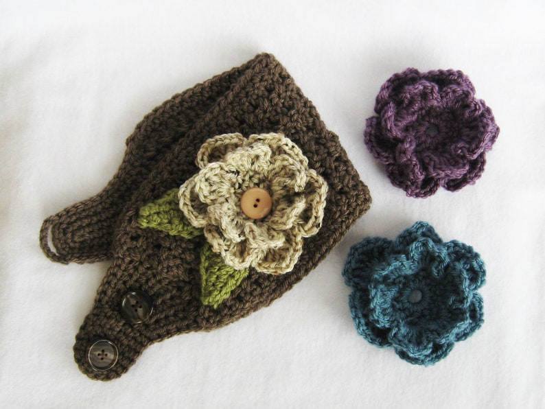 Crochet Ear Warmer PATTERN Ear Warmer with Interchangeable Flowers headband pattern crochet flower winter PDF instant download image 2