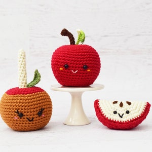 CROCHET PATTERN Apple Season Caramel Candy Apple, Kawaii Apple, and Apple Slice Amigurumi PDF Patterns image 1