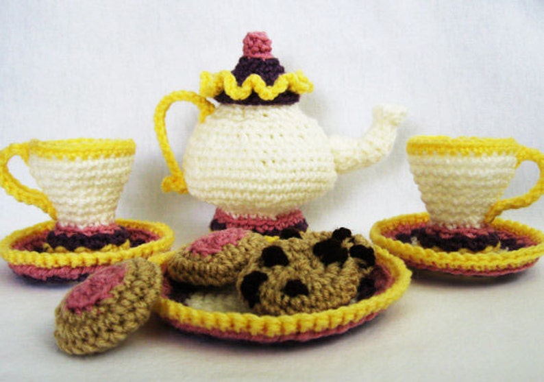 Amigurumi Crochet PATTERN Mrs. Potts Tea and Cookies tea set pretend play crochet food toy cookies amigurumi tea pot PDF pattern image 5