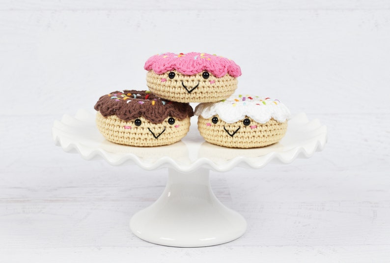 Amigurumi Crochet PATTERN Donut With Sprinkles PDF digital pattern of kawaii donuts for pretend play or cute decor image 1