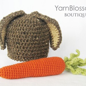 CROCHET PATTERN - Bunny Ear Beanie and Carrot Pattern - amigurumi bunny rabbit Easter baby photo prop photography prop PDF pattern
