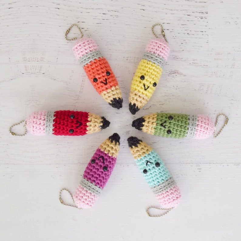 Amigurumi CROCHET PATTERN Pencil Keychains teacher appreciation gift, printable gift tag image 3