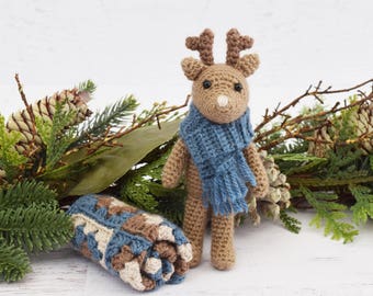 CROCHET PATTERN - Chestnut the Deer - amigurumi toy crochet doll reindeer granny square blanket deer stuffed animal pdf digital pattern