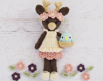 CROCHET PATTERN - Tessa Tulip - Deer Doll, stuffed toy, amigurumi, crochet deer pattern, stuffed toy animal, tutorial, PDF crochet patterns