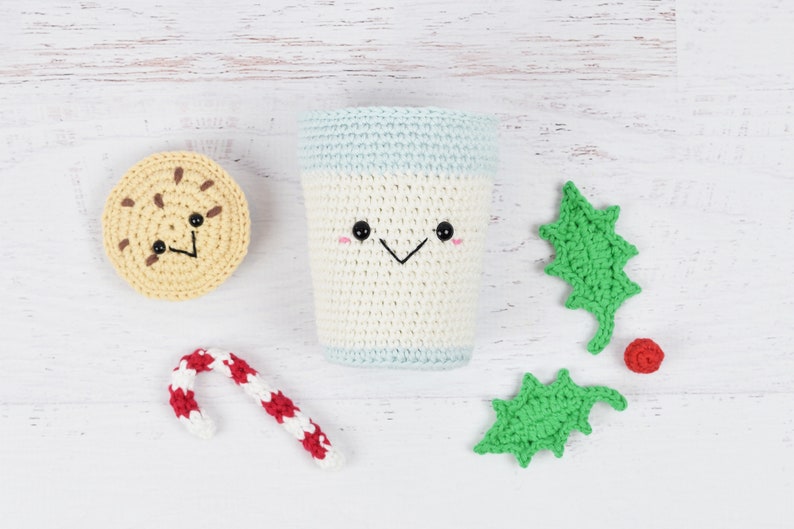 PDF PATTERN Santa's Milk and Cookies Crochet pattern Amigurumi Kawaii food Christmas cookies 画像 6