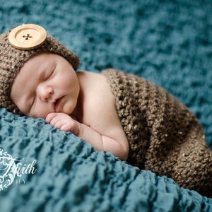 CROCHET PATTERN Cute as a Button Beanie & Cocoon 2 hat sizes included from newborn-6 months instant Download image 1