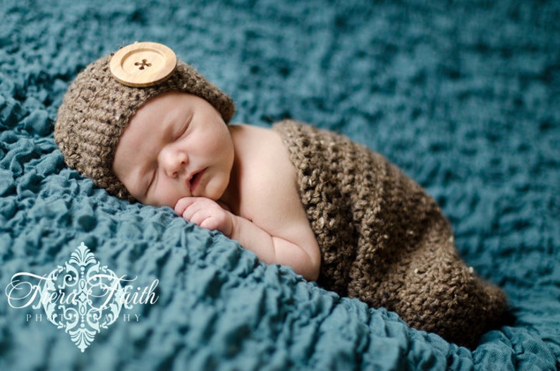 CROCHET PATTERN Cute as a Button Beanie & Cocoon 2 hat sizes included from newborn-6 months instant Download image 1
