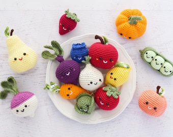 CROCHET PATTERN - Farmer's Market - amigurumi jouet crochet nourriture jouer nourriture crochet légumes fruits marché sac enfants PDF modèle numérique