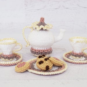 Amigurumi Crochet PATTERN - Mrs. Potts Tea and Cookies - tea set pretend play crochet food toy cookies amigurumi tea pot PDF pattern