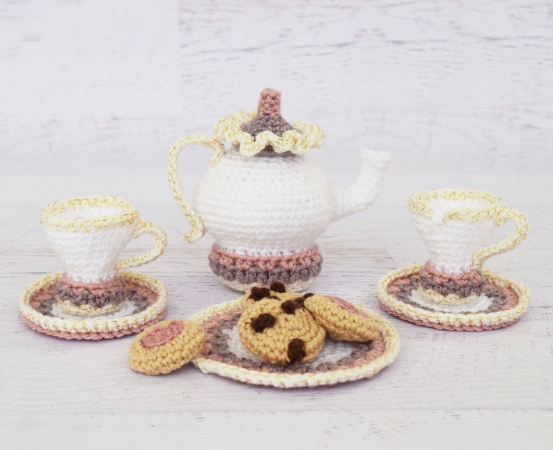 Amigurumi Crochet PATTERN Mrs. Potts Tea and Cookies tea set pretend play crochet food toy cookies amigurumi tea pot PDF pattern image 1